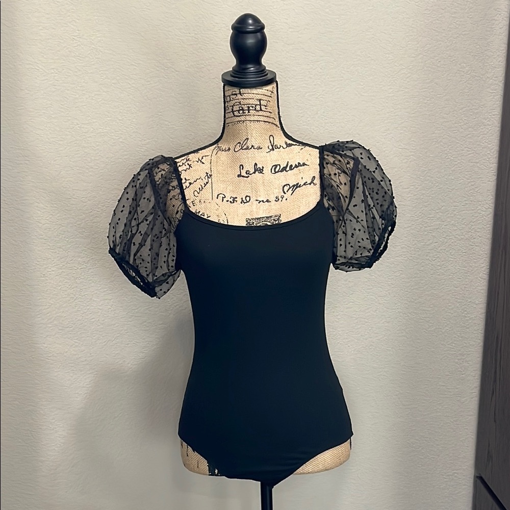 Altar'd State Black Puff Sleeve Bodysuit